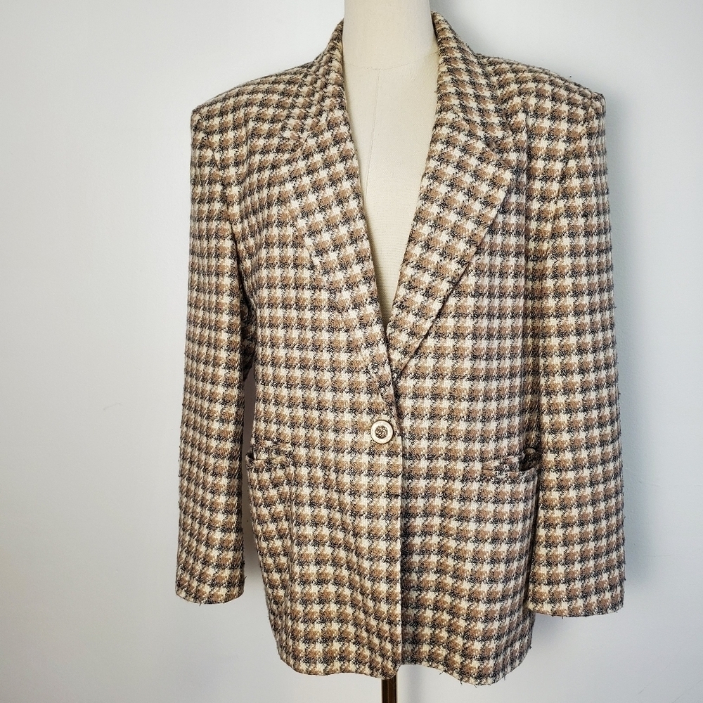 Vintage London Fog Collectables Houndstooth Single Breast Blazer Jacket - Picture 2 of 7
